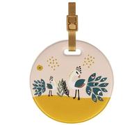 Color pop® Etiquette sac ou bagage Ronde ENFANT (Imprimé Paon) - Fabrication française - En PVC - Sac de crèche ou sport/Cartable/Sortie scolaire - D. 7,5 cm