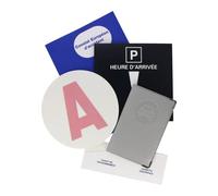 Color Pop Kit Jeune conducteur - Fabrication française - Porte-papiers Voiture + A + Constat + Porte Vignette Assurance et Parking - 13,8 x 9 cm (Argent)