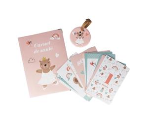 Color Pop Kit Naissance bébé - Fabrication Française - pvc Imprimé (Ballerines - Rose) - Etui Carnet de Santé + Cartes Etapes + Etiquettes Sac