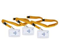 Color Pop ® Lot de 3 Porte-badges rigides avec cordon de sécurité - 9.5 x 6.5 cm - Fabrication française (Cordon MOUTARDE)