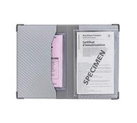 Color Pop Porte-Papiers Véhicule Finition Carbone Coloris Gris Argent + Étui Transparent pour Carte Grise