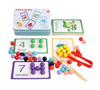 Color Recognition Game, Color Sorting Toy, Rainbow Beads Number Card Game, Matching Set with Bead Clip, Teaching Aids for Fine Motor Skills Development Includes Cards Tweezers Chopsticks Iron Box