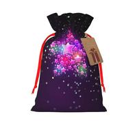 Color Stars Sacs de Noël avec cordon de serrage et ruban rouge - Pochettes cadeaux réutilisables en toile de jute avec cordon de serrage, M