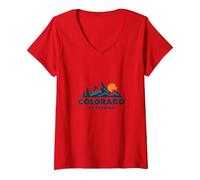 Colorado Attitude Mountain Adventure Graphic Outdoor T-Shirt avec Col en V, Femme, Rouge, XL