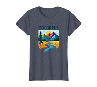 Colorado Mountain Adventure Paysage Art T-Shirt, Femme, Bleu Chiné, XL