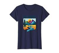 Colorado Mountain Adventure Paysage Art T-Shirt, Femme, Bleu Marine, XL