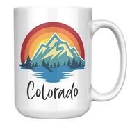 Colorado Mug - Tasse à café en céramique blanche de 445 ml avec motif montagne et coucher de soleil - Cadeau souvenir du Colorado - Tasse de voyage nature pittoresque pour les amateurs de plein air