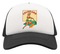 Colorado Pikes Peak Or Bust Retro Girl Half Mesh Trucker Cap Baseball Hat Snapback Black
