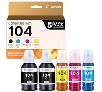 Coloran 104 Encre Compatible avec Cartouches Epson 104 Ecotank Multipack pour ET-2710 ET-2721 ET-2711 ET-2810 ET-2714 ET-2720 ET-2870 ET-2875 ET-2820 (Noir Cyan Magenta Jaune, 5-Pack)