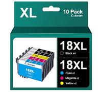 Coloran 18XL Multipack Lot de 10 Cartouches d'encre compatibles avec Epson 18XL pour Epson XP-305 XP-215 XP-225 XP-412 XP-422 (4Noir, 2Cyan, 2Magenta, 2Jaune)
