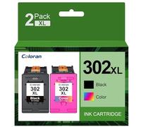 Coloran 302XL Cartouches d'encre Remanufacturées Compatible pour HP 302 pour Officejet 3830 3831 3833 3835 Envy 4520 4525 Deskjet 2130 3630 3632 (2-Pack)