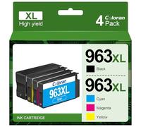 Coloran 963 963XL Remplacement Cartouche pour HP 963 XL Pack de 4 Cartouches pour HP OfficeJet Pro 9010 9012 9020 9014 9015 9016 9018 9019 9022 9025 (4 Pack, Noir, Cyan, Magenta, Jaune)