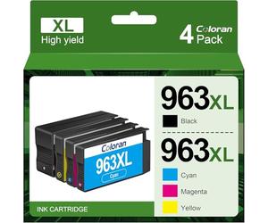 Coloran 963XL Pack de 4 Cartouches d'encre Remplacement pour HP 963 XL pour HP OfficeJet Pro 9010 9012 9020 9014 9015 9016 9018 9019 9022 9025 Noir/Cyan/Magenta/Jaune