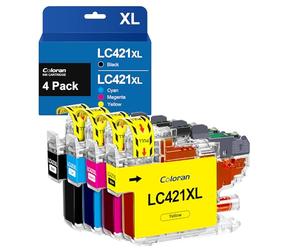 Coloran LC421 XL Cartouches d'encre Remplacement Compatible pour Brother LC421 LC421XL LC421XLBK LC421XL BK pour Brother DCP-J1050DW MFC-J1010DW DCP-J1140DW (Noir, Cyan, Magenta, Jaune, 4 Pack)