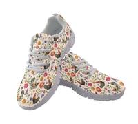 Coloranimal Baskets pour femme - Chaussures de marche à lacets en maille - Chaussures de tennis légères pour femme - Baskets de course à pied - Chaussures de jogging, Poulet floral vintage, 36 EU