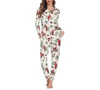 Coloranimal Ensemble de pyjama 2 pièces à manches longues pour femme - Doux - Pull chaud - T-shirt - Pantalon de détente, Cardinal Bird, 5XL