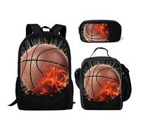 Coloranimal Ensemble sac à dos 3 en 1 Galaxy Wolf cartable pour étudiant décontracté, Ballon de basket Fire, Sac à dos décontracté
