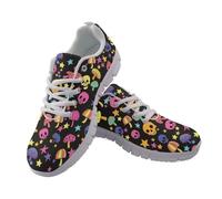 Coloranimal FWomens Baskets légères à lacets Chaussures de course à pied antidérapantes, Crâne étoile champignon coloré, 36 EU
