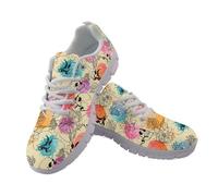 Coloranimal FWomens Baskets légères à lacets Chaussures de course à pied antidérapantes, Peinture couleur crâne fleur beige, 43 EU