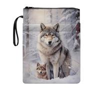 Coloranimal Housse de livre avec poches avant pour garçons - Motif loup des neiges - Esthétique - Couverture rigide