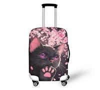 Coloranimal Housse de protection pour valise, accessoires de chariot, sac de protection pour valise, taille 18-32, Chat noir en fleurs de cerisier, L (26"-30" cover), Ensemble de bagages