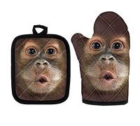 Coloranimal Lot de 2 maniques amusantes pour four à micro-ondes, accessoire de cuisine décoratif multifonction en 3D avec motif animal moche singe pour barbecue, maniques résistantes à la chaleur,