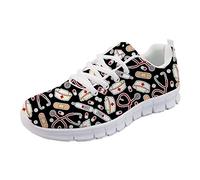 Coloranimal Mignon infirmière Amour Noir Chaussures de Jogging pour Femme Respirant Confortable Appartements EU39