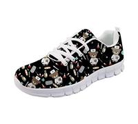 Coloranimal Noir Infirmière Motif Route Running Sneakers pour Femmes Dames Air Mesh Léger Antidérapant À Lacets Casual DailyShoes Confortable Respirant EU35