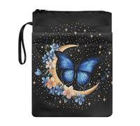 Coloranimal Pochette de rangement à fermeture éclair pour garçon et fille - Motif floral et papillon bleu - Pochette de rangement légère avec poches avant pour l'école