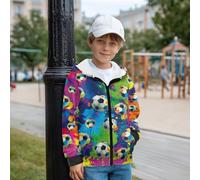 Coloranimal Pynewomyt Sweat à capuche zippé pour garçons de 6 à 13 ans, noir avec poche, manches longues, veste polaire chaude pour l'automne et l'hiver, Ballon de football coloré, 10-11 ans