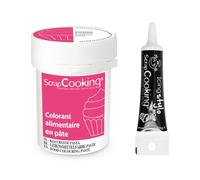 Colorant alimentaire en pâte 20 g Fuchsia + Stylo de glaçage noir Scrapcooking
