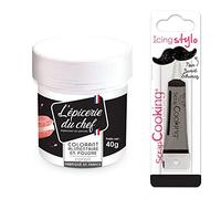 Colorant alimentaire en poudre corail 40 g + Stylo glaçage noir Scrapcooking