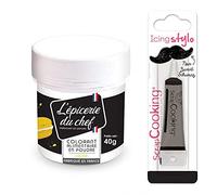 Colorant alimentaire en poudre jaune 40 g + Stylo glaçage noir