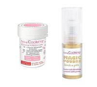 Colorant alimentaire en poudre rose poudré + Poudre irisée dorée