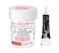 Colorant alimentaire en poudre rose poudré + Stylo glaçage noir Scrapcooking