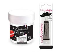 Colorant alimentaire en poudre rouge 40 g + Stylo glaçage noir