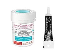 Colorant alimentaire en poudre turquoise + Stylo glaçage noir