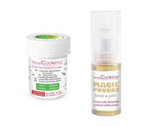 Colorant alimentaire en poudre vert + Poudre alimentaire irisée dorée Scrapcooking