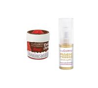 Colorant alimentaire liposoluble Color'choco 5 g rouge + Poudre alimentaire irisée dorée