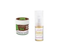Colorant alimentaire liposoluble Color'choco 5 g vert + Poudre alimentaire irisée dorée