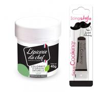 Colorant alimentaire naturel Vert 40 g + Stylo glaçage noir Scrapcooking