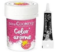 Colorant alimentaire rose arôme framboise 10 g + Stylo glaçage noir Scrapcooking