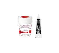 Colorant alimentaire rouge + stylo de glaçage noir