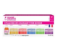 5 colorants pour bougie - jaune-rouge-bleu-vert-violet - Graine Créative