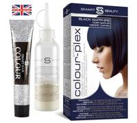 Coloration Permanente Bleu Noir avec Soin Capillaire Plex Anti-Casse, Teinture Végane et Non Testée sur les Animaux, Couverture à 100% des Cheveux Gris, Coloration Bleu, Smart Beauty