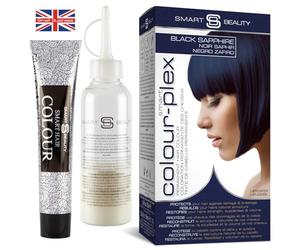 Coloration Permanente Bleu Noir avec Soin Capillaire Plex Anti-Casse, Teinture Végane et Non Testée sur les Animaux, Couverture à 100% des Cheveux Gris, Coloration Bleu, Smart Beauty