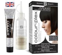 Coloration Permanente Pure Black avec Soin Capillaire Anti-Casse Plex, Coloration Végane et Non Testée sur les Animaux, 100% de Couverture des Cheveux Gris, Couleur Noire Naturelle, Smart Beauty