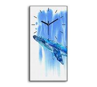 Coloray Horloge sur Toile - Mains Noires - Ne Pas tic tac en Silence 30x60cm Décoration Salon Chambre Image Art Moderne Art Mural - Super il Baleine Bleue et mer d'eau