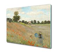 Coloray Planche à découper Induction Cuisson 60x52cm Protection Plaque Avec Une Image Impression Tapis de Découpe Verre de Sécurité Verre Trempé - coquelicots Monet
