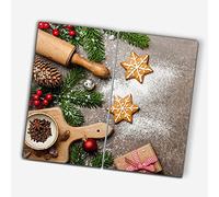 Coloray Planche À Découper Noël 2x 30x52cm Protection Plaque Induction Cuisson Tapis de Découpe Verre Trempé Décoration de Noël - Nourriture de Noël Pingerbread